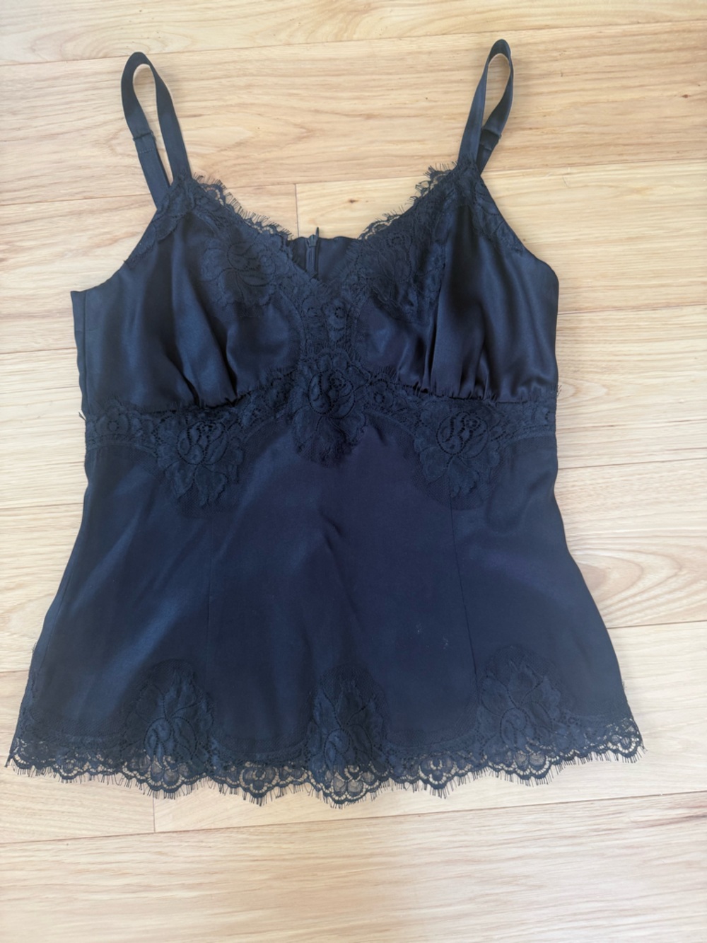 Black Lace Detail Silk Top